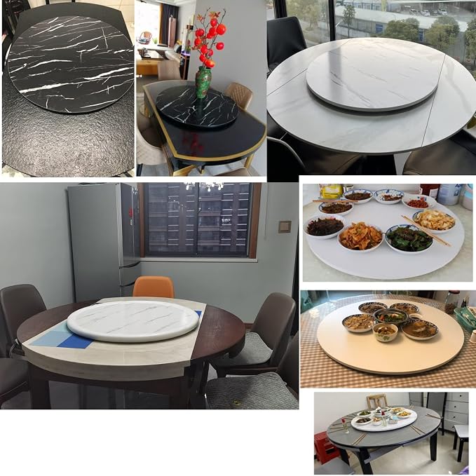 Rotating Serving Plate Round For Dining Table, Ø 50-100cm Lazy Susan Wooden Turntable For Home And Kitchen, Hotel Tabletop Service Trays, No Need To Install, Direct Use (Color : White-B, Size : Ø50c