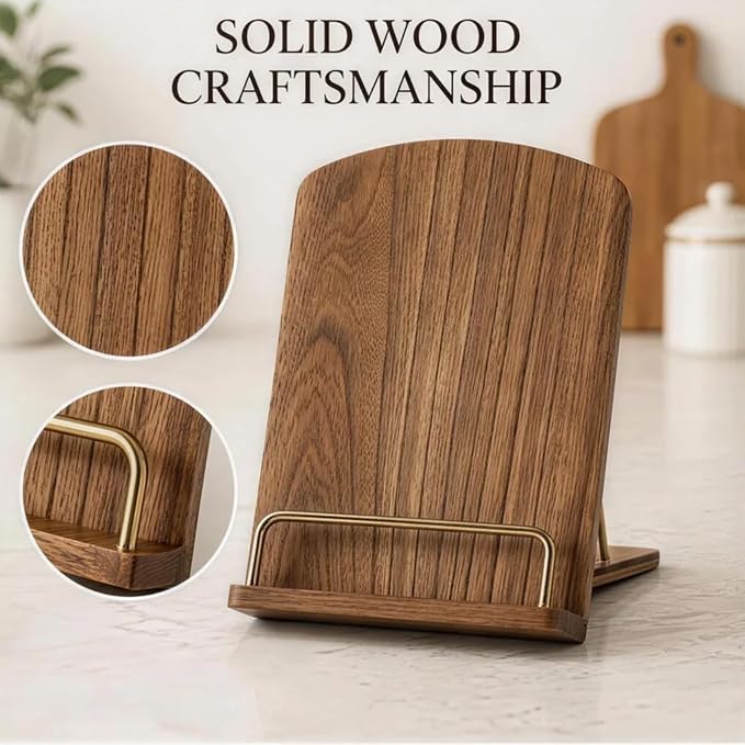 Cookbook Holders for Kitchen Counter Adjustable Wooden Recipe Stand iPad and Cook Book Holder
