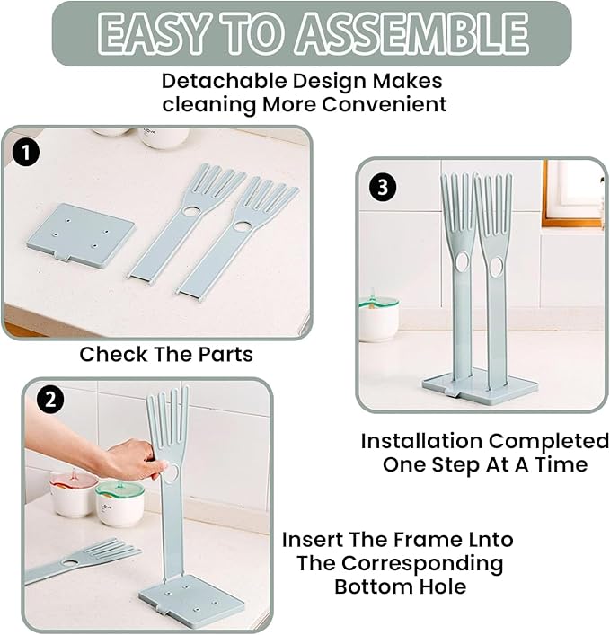 Kitchen Gloves Holder Plastic Mitten Drying Stand Reusable Dishwashing Glove Rack Sink Side Organizer Holder-Blue