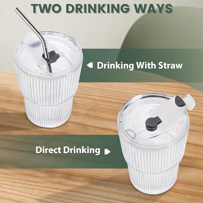 HIGIINC Iced Coffee Cups With Lids and Straws 2 Pcs, 16 OZ Unbreakable Cup Drinking Set,Clear Plastic Cups Reusable Iced Coffee Tumbler with Lid and Straw, To Go Coffee Cups Dishwasher Safe