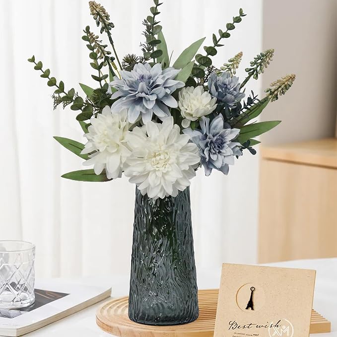 Fake Flowers with Vase,Silk Artificial Flowers in Vase,Fake Plants and Faux Flower Arrangement for Centerpiece Kitchen Table Decorations,Home Decor