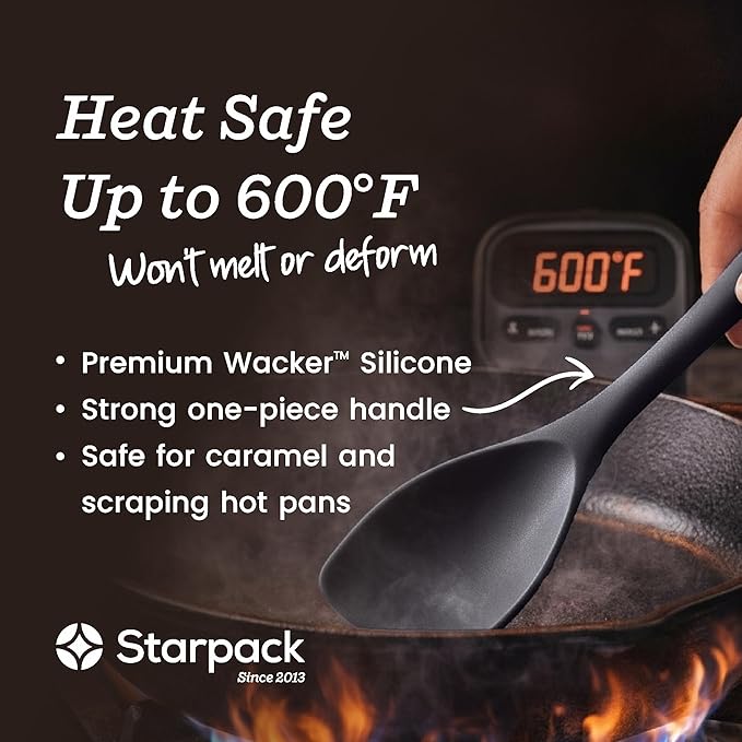 Starpack Stir and Serve Silicone Cooking Utensils Set (5-Piece, 11") - LFGB Non Toxic, 600°F Heat Resistant, BPA-Free - One-Piece Seamless, Dishwasher Safe - for Nonstick Cookware, Gray Black