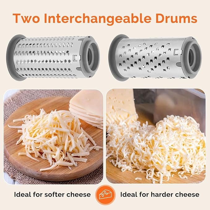UHIYEE Patented Rotary Parmesan Cheese Grater, Hand Crank Cheese Shredder with Fine & Coarse Drums, Restaurant Quality, White, Stainless Steel & ABS, Dishwasher Safe