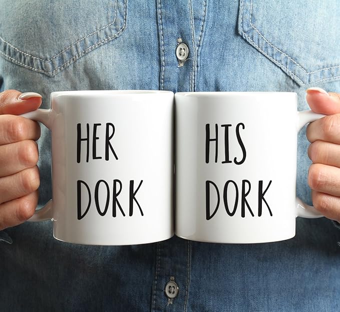Andaz Press Funny Couples 11 oz Ceramic Coffee Mugs, His Dork, Her Dork, His and Hers Mugs Set of 2, Valentines Day Coffee Mug for Him and Her, Mr and Mrs Mugs, Couple Mugs for Husband and Wife