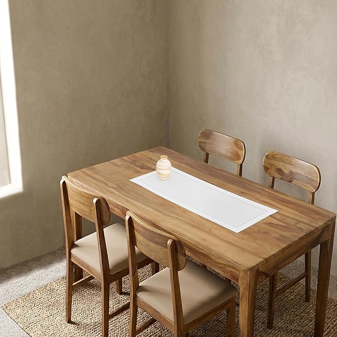 Solino Home Linen White Table Runner 36 Inches - Classic Hemstitch, 100% Pure Linen Coffee Table Runner 14 x 36 Inch Ideal for Dresser Tables - Summer, 4th of July