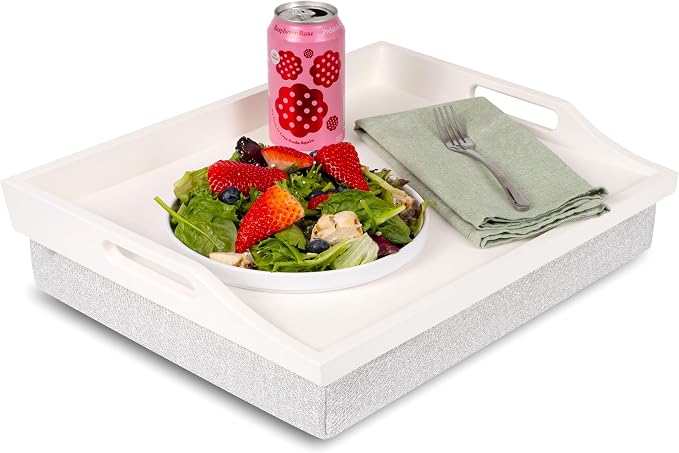 ROSSIE HOME Wood Bed Tray Lap Desk with Detachable Cushion, Serving Tray - Soft White - Fits up to 15.6 Inch Laptops - Style No. 76101