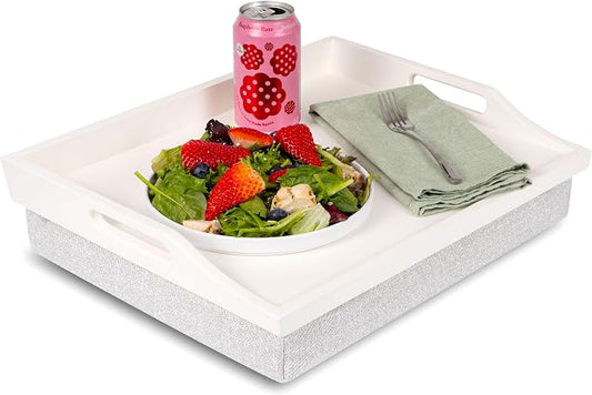 ROSSIE HOME Wood Bed Tray Lap Desk with Detachable Cushion, Serving Tray - Soft White - Fits up to 15.6 Inch Laptops - Style No. 76101