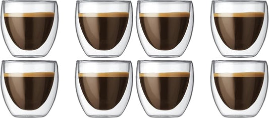Bodum 2.5oz Pavina Double Wall High-Heat Borosilicate Glass, Set of 2, Clear (Pack of 4)