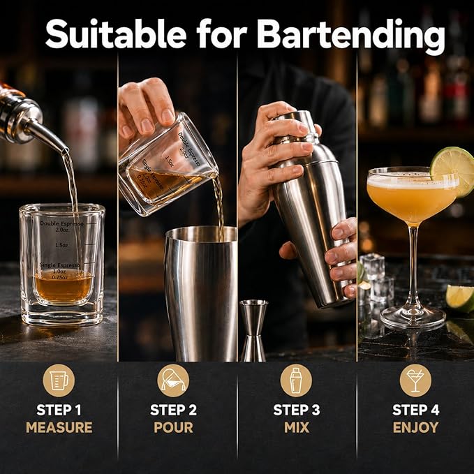 Ruckae Shot Glasses Measuring Cup Set 12 Pack Square Espresso Shot Glasses Liquid Heavy Glass -Incremental Measurement 2oz Shot Glass for Bars and Home Use