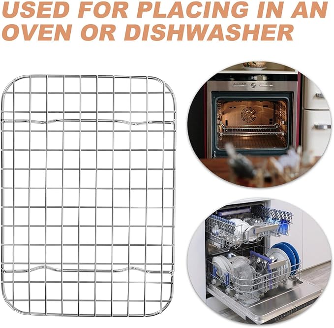 BESTOYARD Cooling Racks, Stainless Steel Grid Wire Rack for Baking Roasting Grilling Drying Metal Mesh Oven Rack for Chicken Bacon Cookies 22x16x1.5cm, 22.00X16.00X1.50CM, Silver