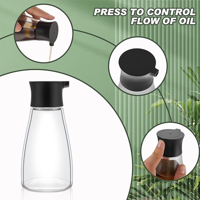 Suclain 6 Pcs Soy Sauce Dispenser Leakproof Cruet Dispenser Set Oil and Vinegar Dispenser Set Small Sauce Bottles Glass Soy Sauce Container with Lid for Kitchen Cooking Barbecue, Black