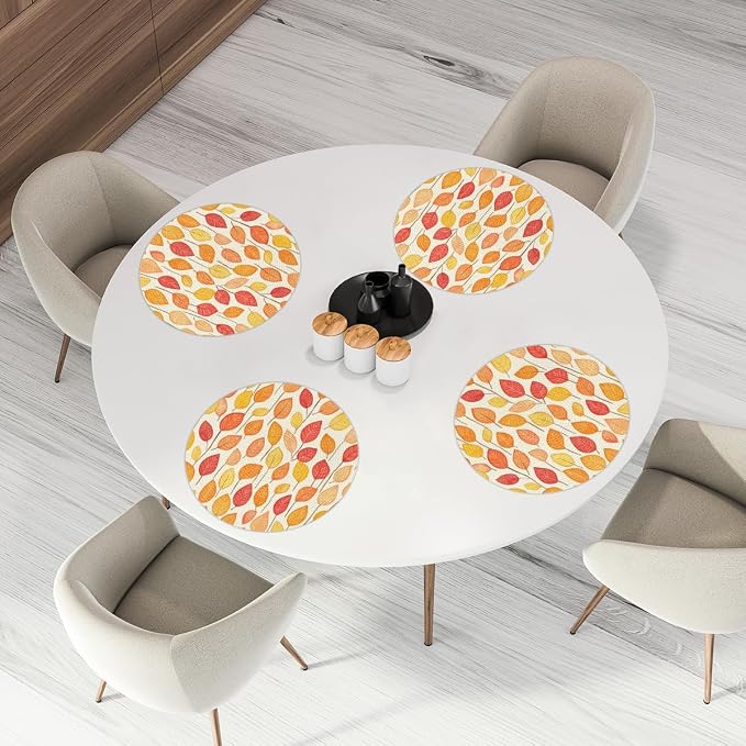 Round Placemats Set of 6, Autumn Maple Leaves Woven Placemats Mats Non-Slip Heat Resistant Washable Table Mats Round Braided Place for Farmhouse Kitchen Dining Party Decor 15in-15