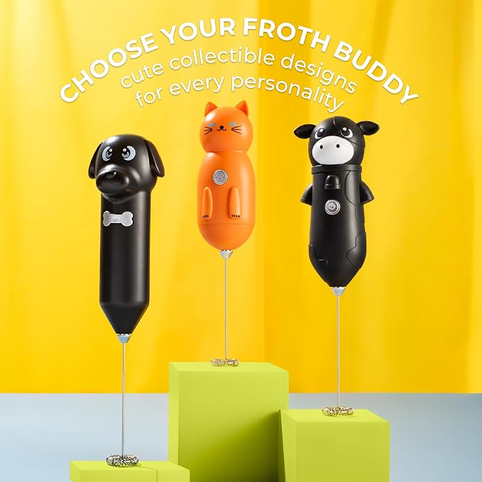 Zulay Kitchen Cow Milk Frother Wand – Cutesy Frother, Meet Your New Frothing Buddy Betsy The Cow, Adoption Papers and Stickers Included, Purrr-fect for Lattes, Cappuccino & Matcha – Black