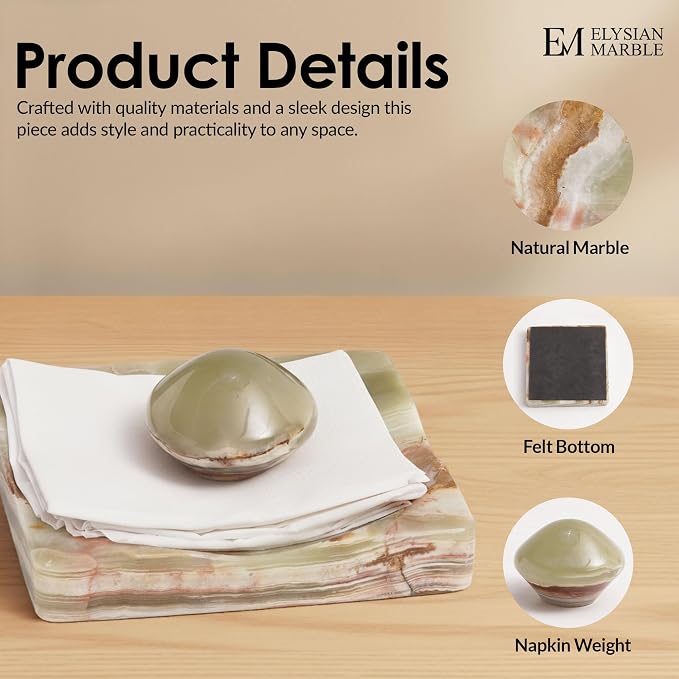 Marble Cocktail Napkin Holder with Weight, Modern Square Napkin Holder for Table, Decorative Heavy Napkin Holder for Indoor & Outdoor Dining, Kitchen & Coffee Table Decor - Green Onyx