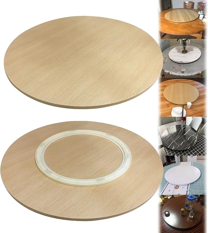 Round Wooden Serving Plate 360° Rotating Turntable - For Kitchen Dining Table Swivel Serving Trays, Round Lazy Susan Turntable Ø20inch-39inch, One-piece, Stable Rotation (Color : Wood, Size : Ø70cm(