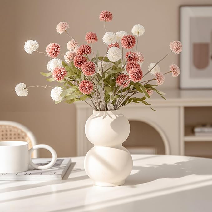 10pcs Faux Cream Kiku Flowers, 5 Heads Each Stem & 4 Branches Eucalyptus Stems, Artificial Small Mini Chrysanthemum Flowers for Aesthetic Room Decor, Floral Arrangements Centerpiece