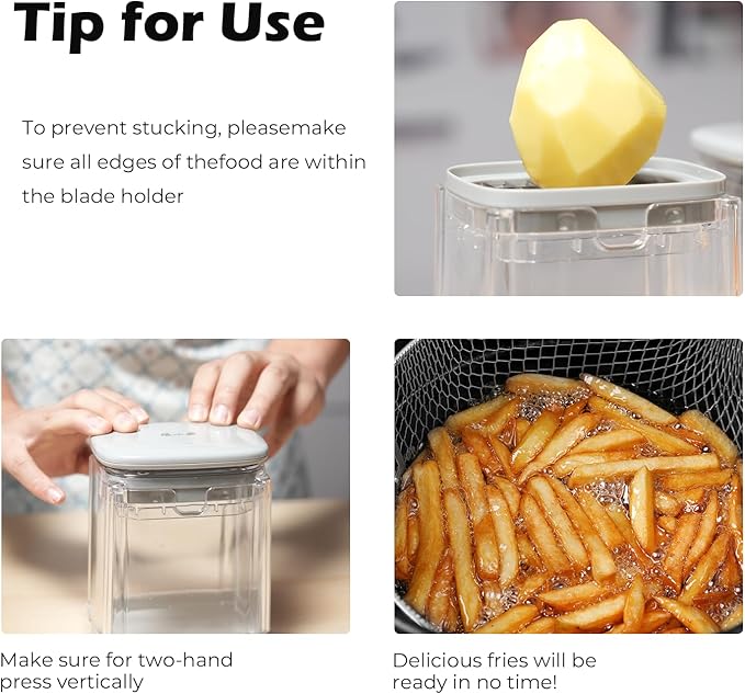 4-in-1 French Fry Cutter Potato Slicer with Container Manual Vegetable Chopper with 4 Blades Potato Cutter for Fries Apple Slicer & Onion Dicer