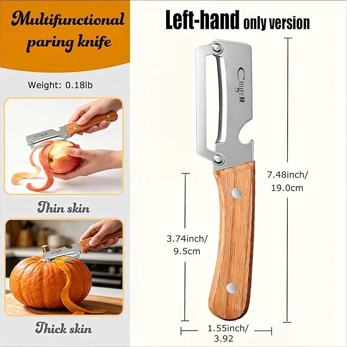Multifunctional Vegetable Peeler, Wooden Handle & Bottle Opener Stainless Steel Potato Peeler, Kitchen Peeler for Fruits and veggies(Left hand)