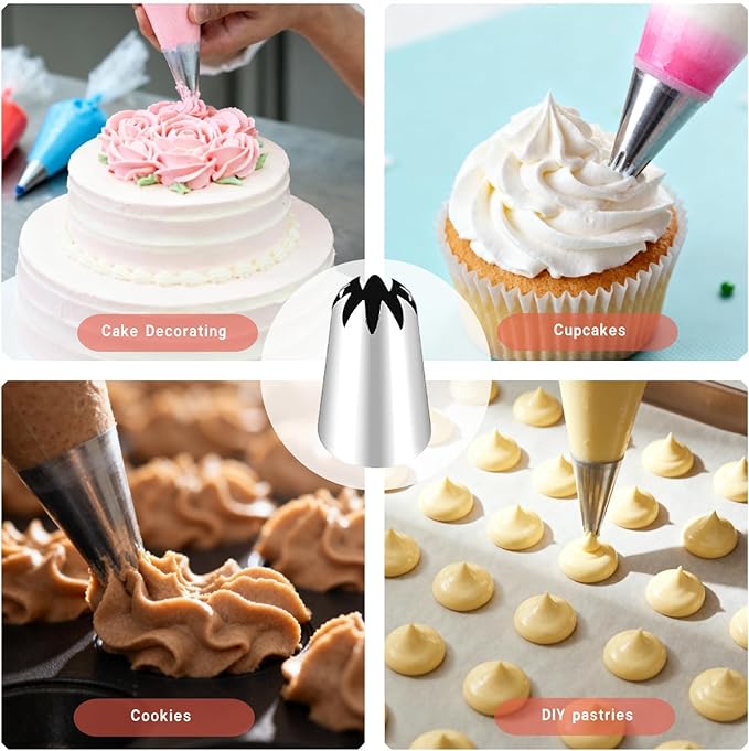 16 PCS Large Piping Tips Set, Stainless Steel frosting tips with Reusable cotton piping bag and auxiliary cup, Cake Decorating Tips Set for Cake Decorating, Cupcakes, Cookies, DlY pastries
