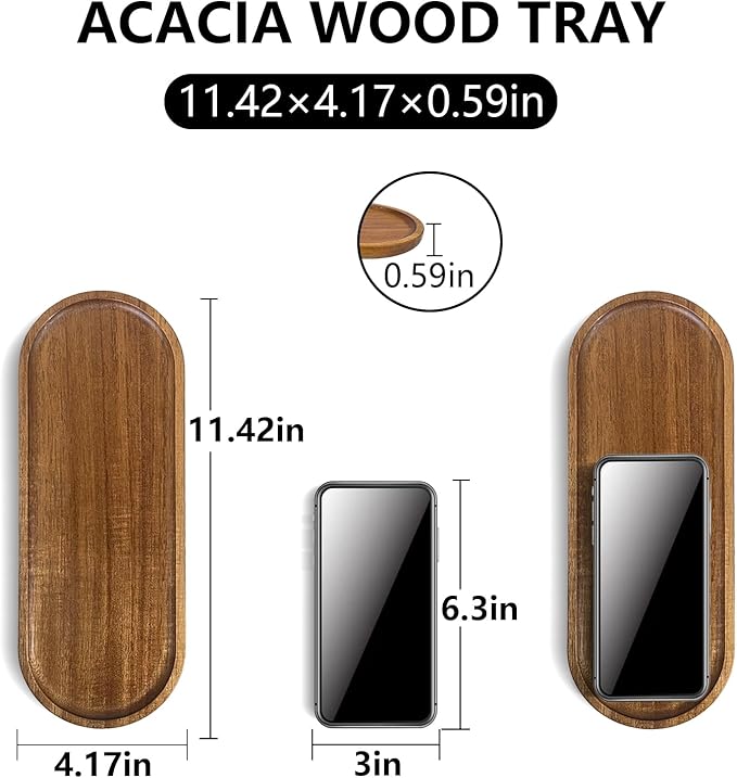 Set of 5 Acacia Wooden Trays Rustic Small Oval Serving Tray Bulk Wood Food Plate Fruit, Salad, Cheese, Coffee Platters Appetizer Decorative Tray 11.4 * 4.1inch (Oval 5Pcs)