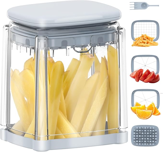 French Fry Cutter, Solucky Potato Onion Cutter, Professional Homestyle Vegetable Chopper Dicer, Great for Potatoes Carrots Cucumbers Zucchini Pepper (Light Blue)