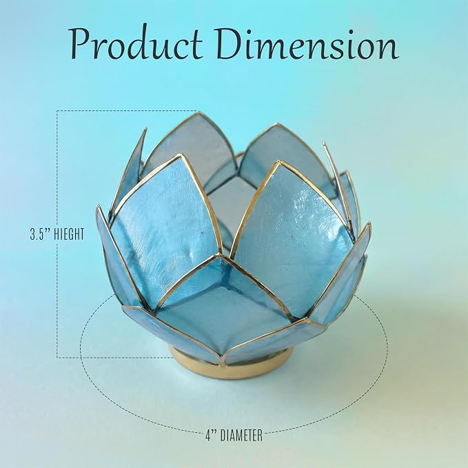 Bowery Hill Handcrafted Capiz Shell Tea Light Holder, Aquamarine Blue, Lotus Flower Design, Translucent Finish, Decorative Candle Holder for Centerpieces, Bathrooms, Meditation Spaces