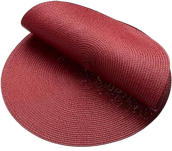 AHHFSMEI Round Placemats Set of 4 Heat Resistant Washable Non-Slip Woven Braided Table Mats for Dining Table Kitchen & Home Decor (Burgendy Red,4)