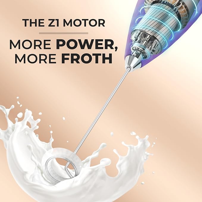 Zulay Powerful Milk Frother for Coffee with Upgraded Titanium Motor - Handheld Electric Whisk, Milk Foamer, Mini Mixer & Coffee Blender for Frappe, Latte, Matcha, No Stand - Lush Purple