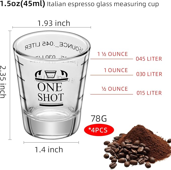 4Pcs 1.5 oz Shot Glasses Measuring cup Liquid Heavy Glass Wine Glass Espresso Cocktail Accessories, Reusable Measuring shot 45ml black scale (4)