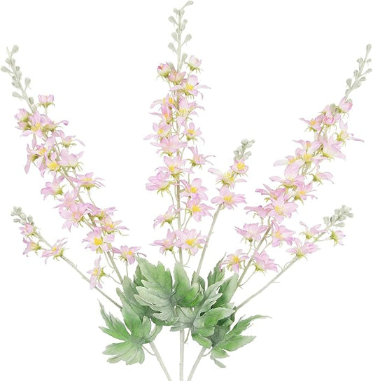 3 Pcs Delphinium Artificial Flowers Pink Larkspur Fake Flowers Long Stem 34 Inch Faux Silk Flowers Bulk Floral Arrangements for Tall Vase Wedding Home Table Centerpiece Decor Garden DIY
