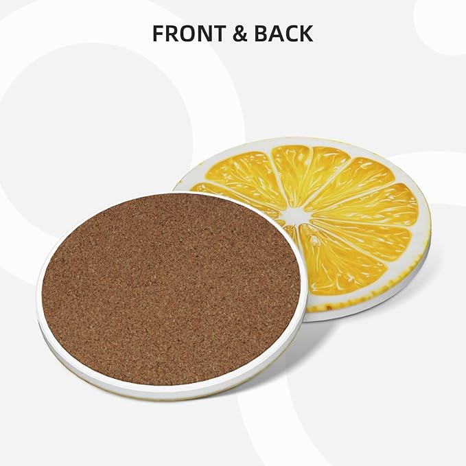 Lemon Yellow Coasters Set of 4 Absorbent Ceramic Coasters for Drinks Modern Cup Coaster with Cork Backing Cute Stone Coaster Housewarming Gifts 4.1 Inches