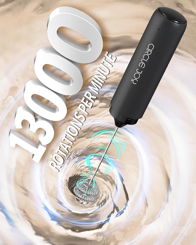 CIRCLE JOY Rechargeable Milk Frother Hanheld with Stand, Dual Coil Whisk Head Electric Coffee Frother, Portable Hand Frother Wand Drink Mixer for Matcha Lattes Cappuccino, Kitchen Gifts, Black