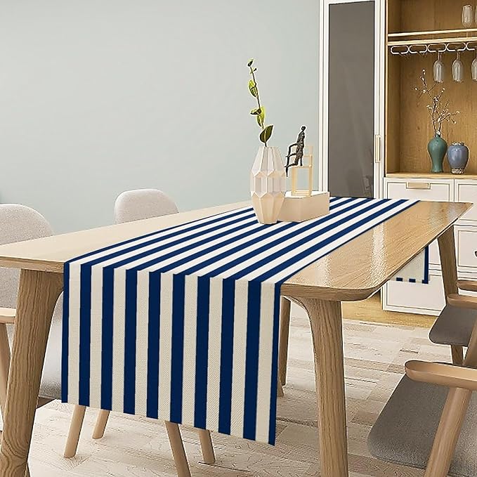 Striped Table Runner,Vintage Navy Blue Abstract Striped Table Runner for Kids Boys Home Decor Kitchen Restaurant Party Potluck 13x120 Inch