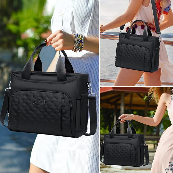 AIJIEKE Large Insulated Lunch Bag for Women Men, Work Lunch Box Tote, Black | Leakproof, durable multi-compartment cooler. Reusable with shoulder strap. Perfect for travel meal prep, picnic, beach