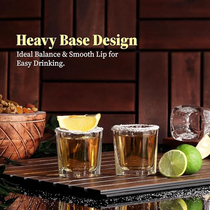 QUAFFER Square Shot Glasses Heavy Base 2oz (Set of 24) – Modern Shot Glass – Classic Whisky Vodka Tequila Sherry Brandy Cordial Mini Snifters Glasses - Perfect for Parties, Bars, Events, Home Bar