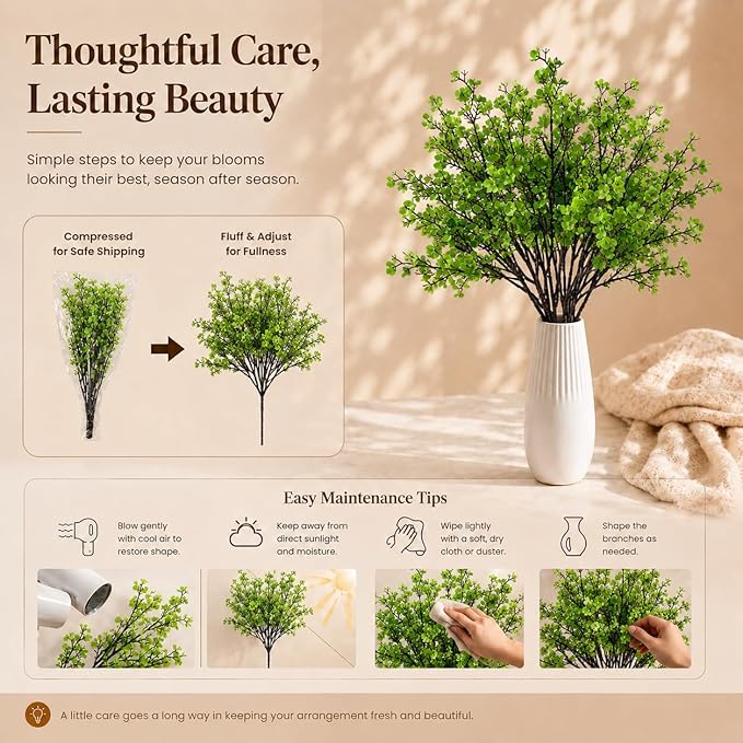 Mandy's Green Artificial Baby’s Breath Flowers 6 Bundles Silk Gypsophila, 18.5 Inch European Style Modern Home Decor Centerpiece, Neutral Wedding Flower Arrangements