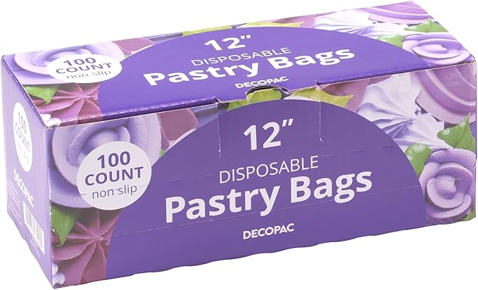 DecoPac Disposable Pastry Bag, Piping Bags with Non-Slip Outer Surface, Pack of 100 Clear Bags - 12 Inch