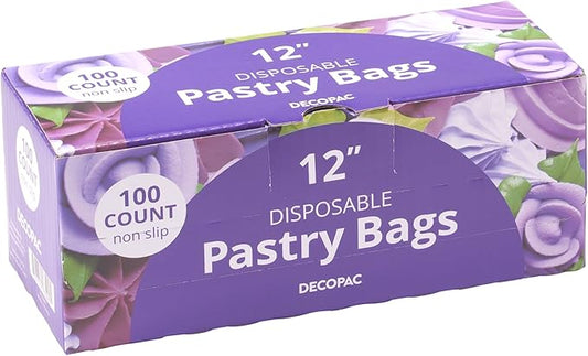 DecoPac Disposable Pastry Bag, Piping Bags with Non-Slip Outer Surface, Pack of 100 Clear Bags - 12 Inch