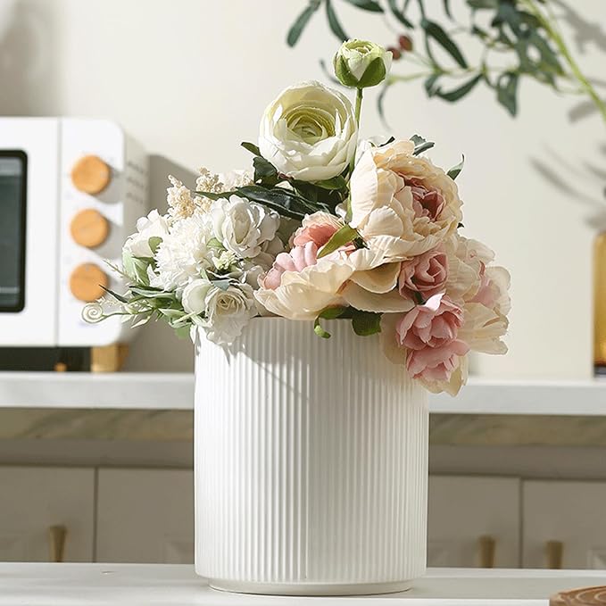 KSENDALO Large 360° Rotating Utensil Holder, Cream Milk White 7.76" Kitchen Crock for Cooking Utensils, Durable Countertop Storage for Home Kitchen