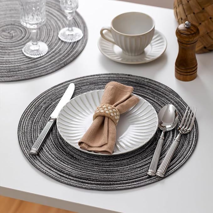 Round Placemats Set of 12 Woven Placemats Washable Braided Table Mats for Dining Table Heat Resistant Non-Slip Circle Place Mats(Mixed Gray)