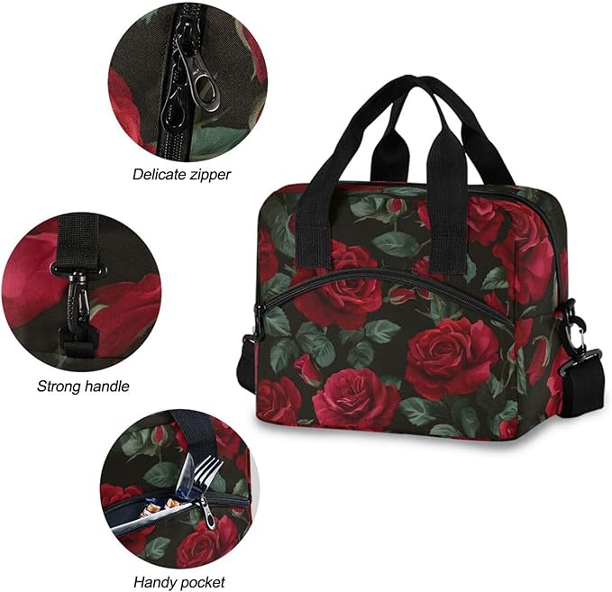 ALAZA Red Rose Flower Floral Insulated Lunch Box Reusable Cooler Bags with Shoulder Strap for Women Men Adults, 19-Can (12.5L)