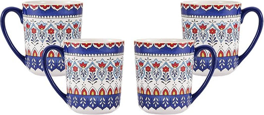 Bico Boho Totem Ceramic Coffee Mugs Set of 4, 16 oz Large Tea Cups with Handle, Aesthetic Latte Mugs for Cappuccino Cocoa, Lead-Free, Dishwasher and Microwave Safe, Housewarming Gift