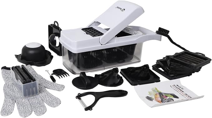 26-in-1 Vegetable Chopper and Slicer Set, Red, Multifunctional Food Chopper with Container, 13 Interchangeable Blades, Safety Glove, Kitchen Mandoline Slicer (WHITE)