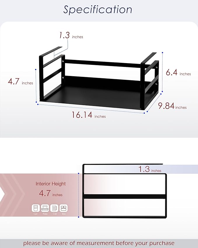 Nxconsu 2 Pack Large Heavy Duty Under Cabinet Organizer, Slide-Under Shelf Basket with Solid Metal Bottom, Hanging Pantry Shelf for Kitchen Cupboard Bookshelf Closet, Holds 30 lbs, Black, 16.14"