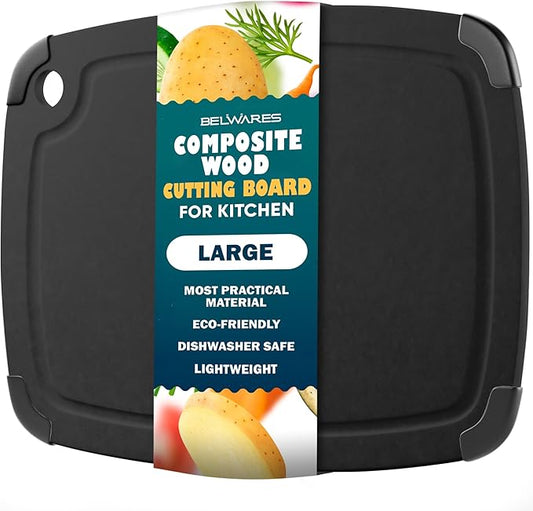 Dishwasher Safe Cutting Boards for Kitchen - Large 14.5" x 11.25" Composite Wood Chopping Board with Juice Groove, Non-Slip Feet & Lightweight Eco-Friendly Design - Slate Black