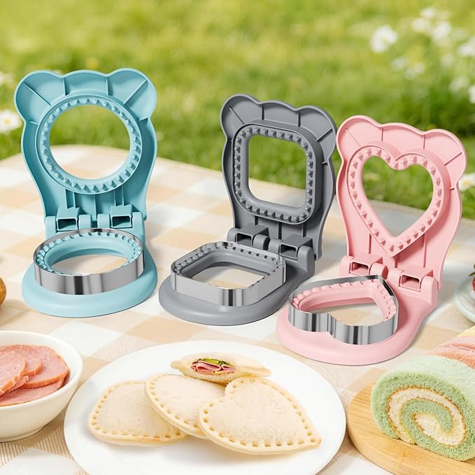HINZER Sandwich Cutter and Sealer, Lunch Breakfast Sandwich Maker Stainless Steel Bread Decruster Heart Square Circle Cookie Cutter for Kids Children Adult Boys Girls