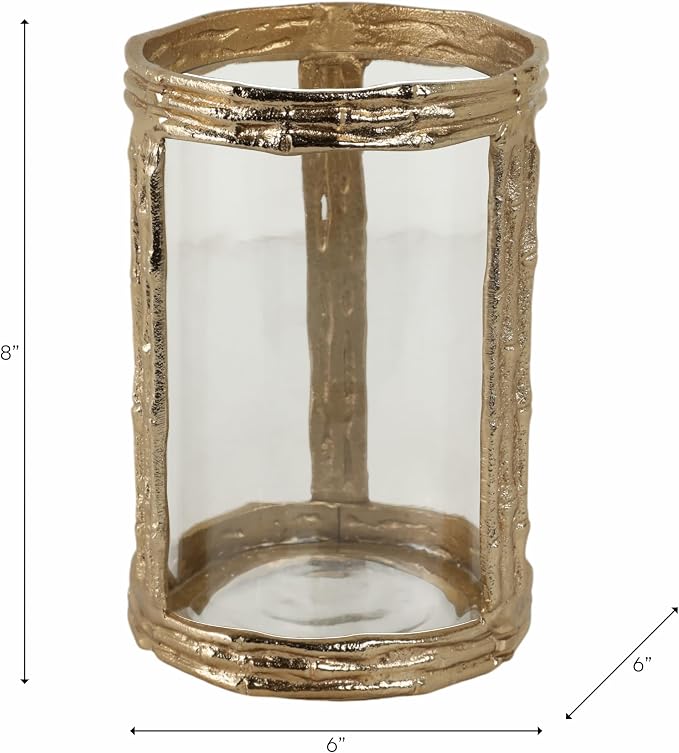 Modern Glass Candle Holder Hurricane for Home Decor - Elegant Pillar Candle Holder for Table Centerpieces Accent - Decorative Candle Stick Holder for Mantel or Entryway Table - 8", Gold & Clear