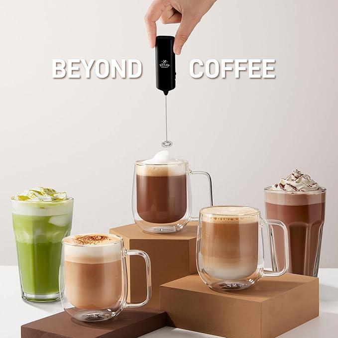 Zulay Kitchen Mini & Mighty Milk Frother Wand – Powerful Handheld Coffee Frother, Battery Operated Drink Mixer – Compact Pocket Size – Detachable Whisk for Latte, Matcha, Hot Chocolate – Black