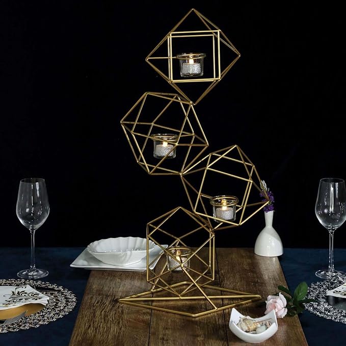 Efavormart 25.5" Tall Gold Geometric Candle Holder Set 4 Metal Geometric Centerpieces