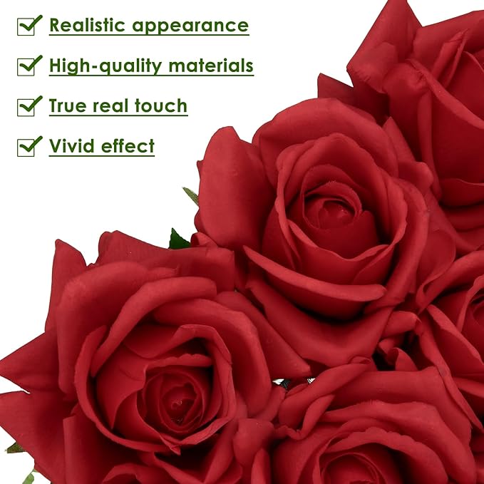 Eyamuno 7pcs Artificial Rose Fake Flowers Long Stem Fake Silk Real Touch Roses for DIY Wedding Party Table Centerpiece Home Decor, 45CM, Red-45cm